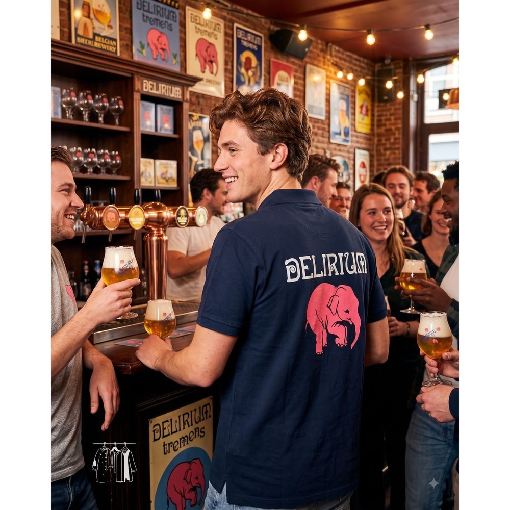 Delirium Tremens Polo Shirt Unisex Large Navy Blue Excellent Pink Elephant Beer